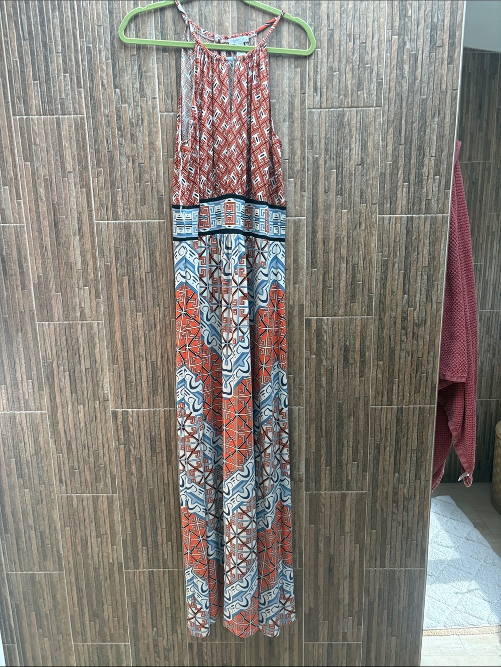 London Times Orange and Blue Patterned Maxi Dress